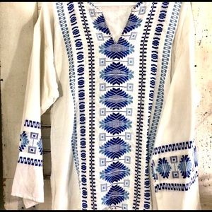 100% Cotton White Long Sleeve Embroidered Shirt Lg